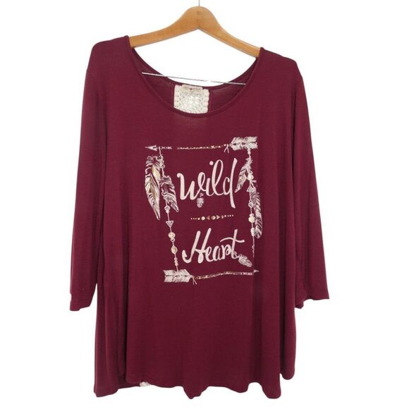 Women's Plus Sz 2X Red Bohemian Tribal Western Cowgirl Crochet Accent Top - Picture 1 of 9